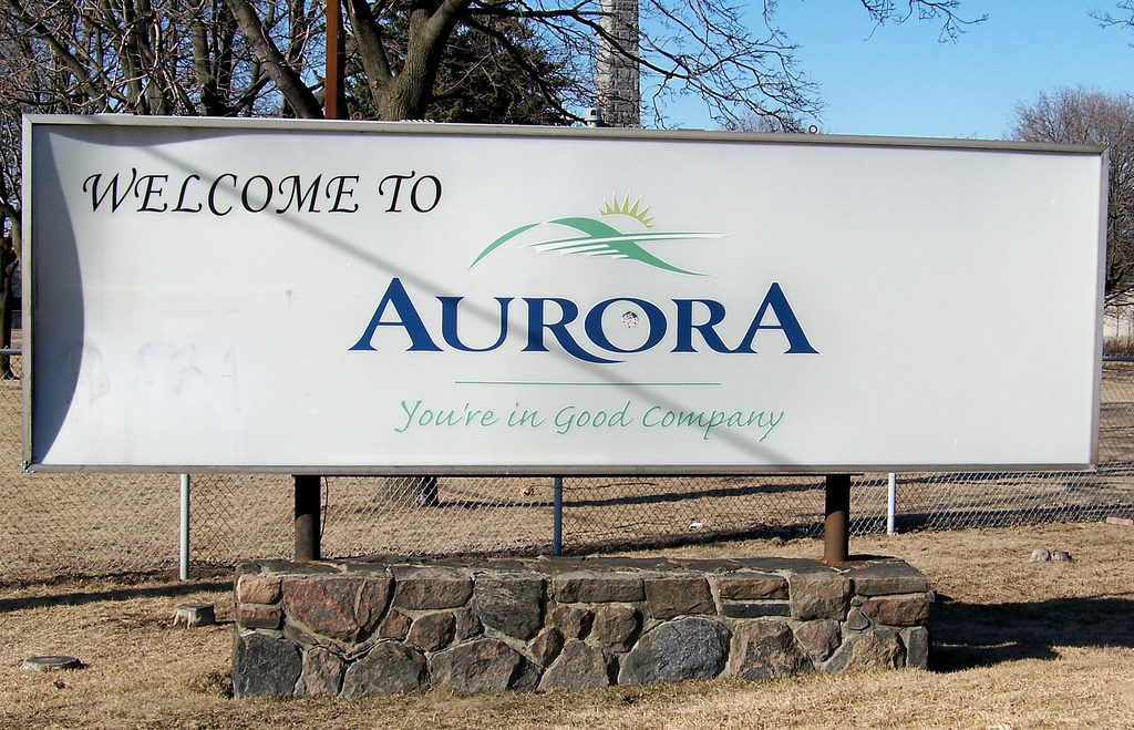 aurora welcome sign